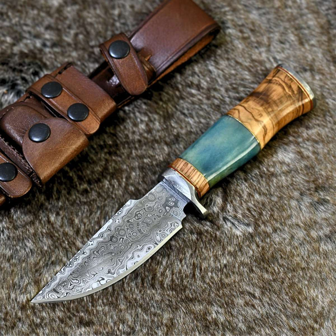 Frost Damascus Handle - Frost Damascus Hunting Knife with Olive Wood &amp; Bone Handle - Shokunin USA