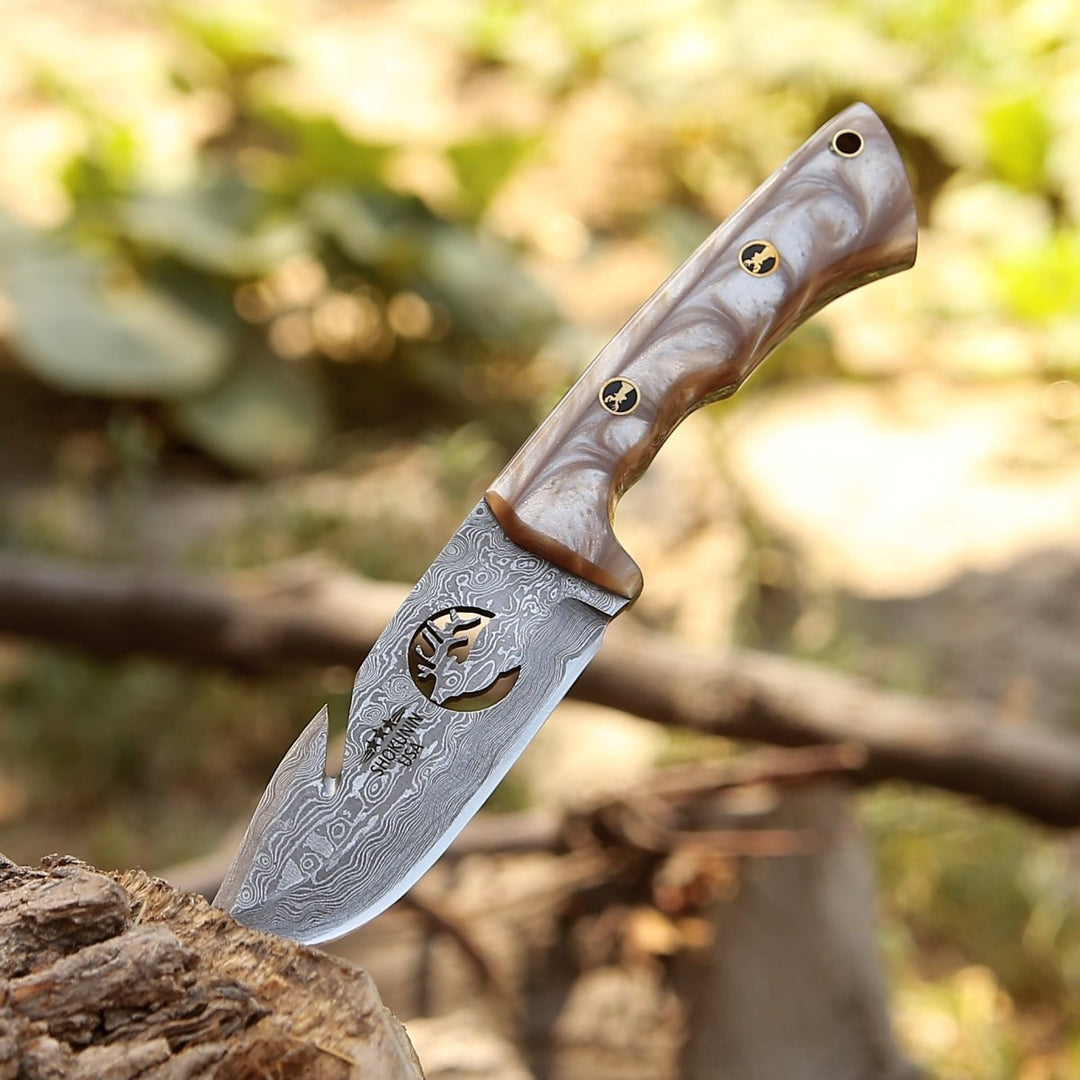 Fusion Gut Handle - Fusion Gut Hook Hunting Knife with Mother of Pearl Handle - Shokunin USA