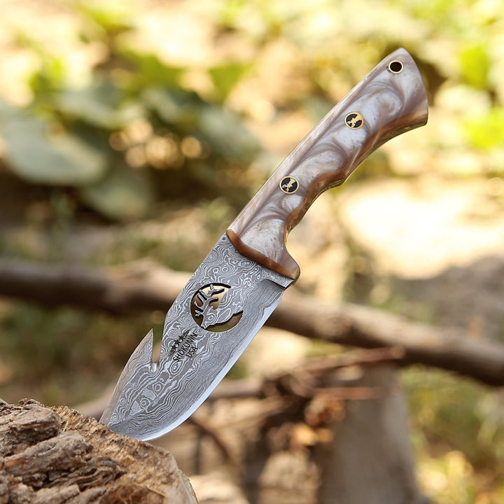 Fusion Gut Handle - Fusion Gut Hook Hunting Knife with Mother of Pearl Handle - Shokunin USA