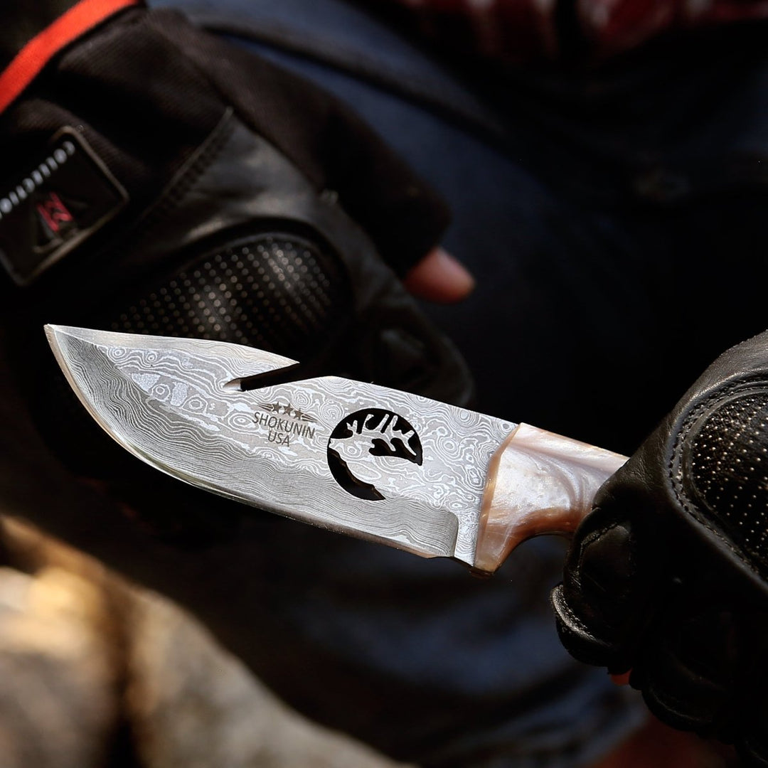 Fusion Gut knives - Fusion Gut Hook Hunting Knife with Mother of Pearl Handle - Shokunin USA