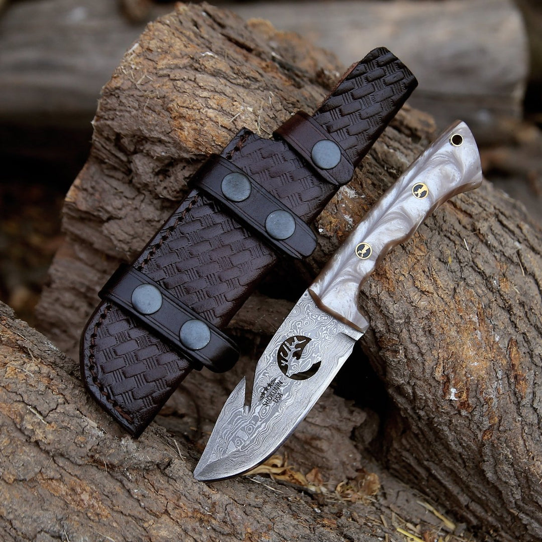 Fusion Gut Hook Hunting Knife with Mother of Pearl Handle - Shokunin USA