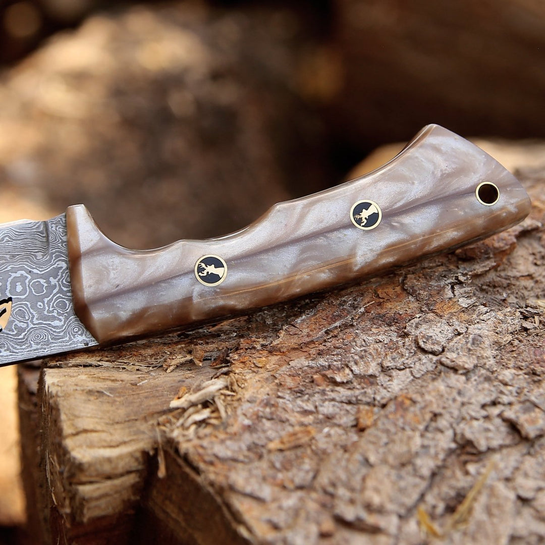 Fusion Gut Bowie - Fusion Gut Hook Hunting Knife with Mother of Pearl Handle - Shokunin USA