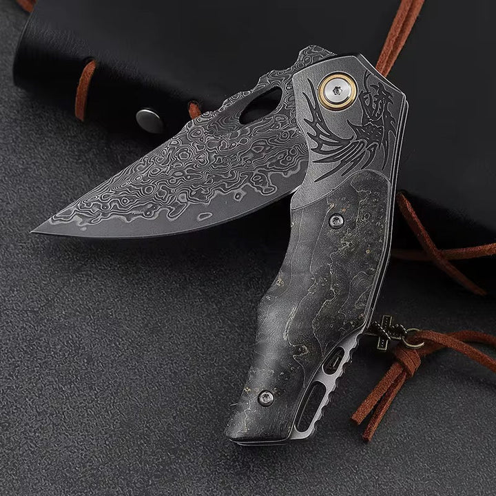 Galaxy Japanese Knife - Galaxy Japanese Damascus Folding Pocket Knife with Maple Burl Wood Handle - Shokunin USA