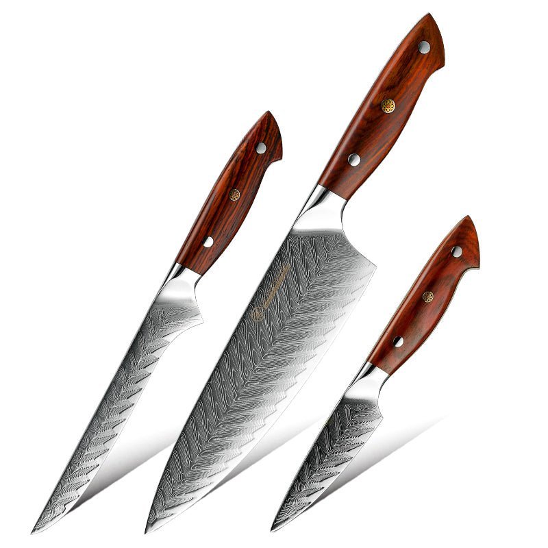 Kitchen Knife Set – Glamour 3 Piece Professional Knife Set VG10 Damascus with Exotic Sandal Wood Handle – shokuninusa