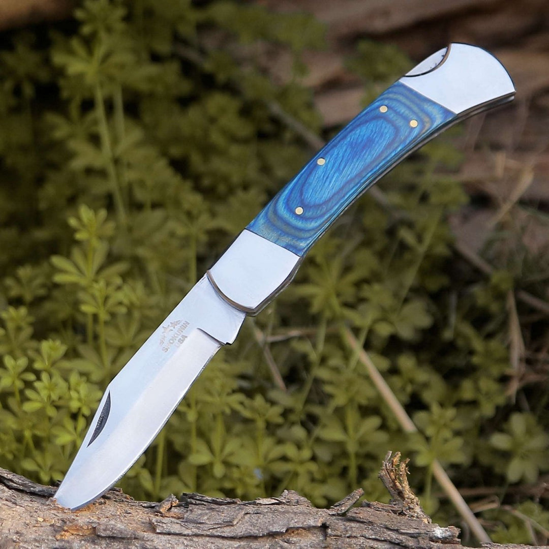 mens knives - Handmade Custom Pocket Knife with Diamond Wood Handle &amp; Sheath Personalized - Shokunin USA