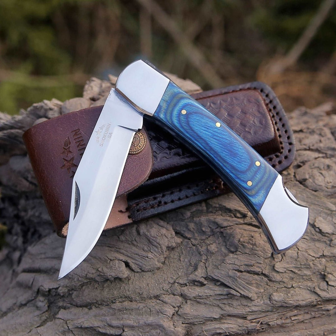 mens pocket knife - Handmade Custom Pocket Knife with Diamond Wood Handle &amp; Sheath Personalized - Shokunin USA