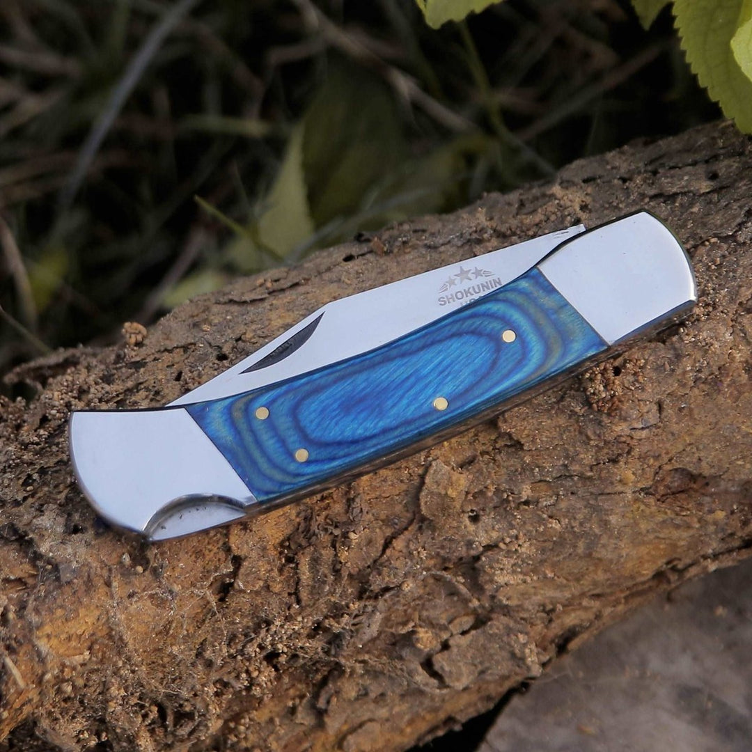 Pocket Wood Sheath - Handmade Custom Pocket Knife with Diamond Wood Handle &amp; Sheath Personalized - Shokunin USA