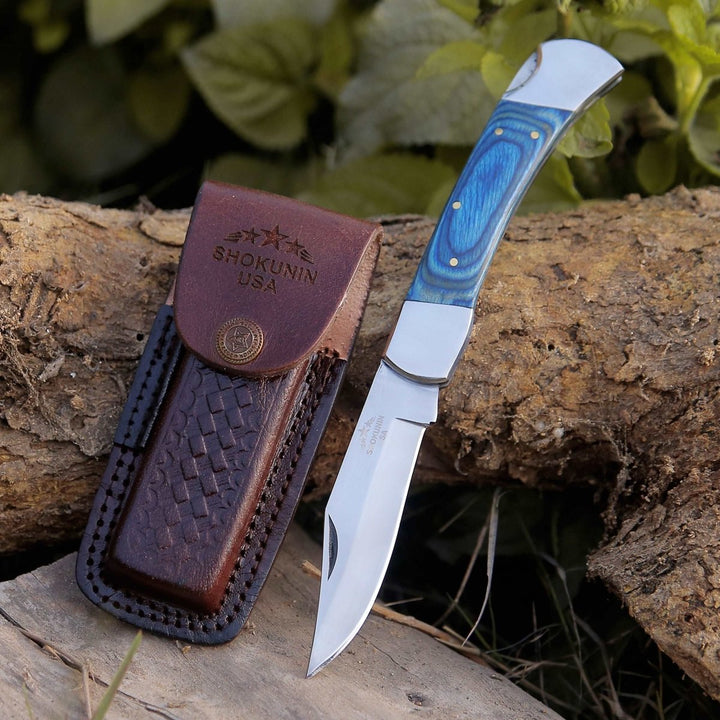 mens knife - Handmade Custom Pocket Knife with Diamond Wood Handle &amp; Sheath Personalized - Shokunin USA