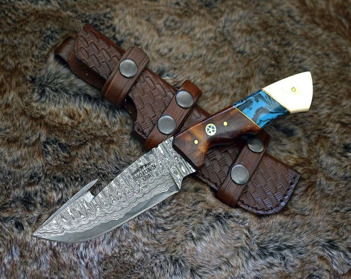 Harmony Gut knives - Harmony Gut Hook Hunting Knife with Rosewood Bone &amp; Turquoise Handle - Shokunin USA