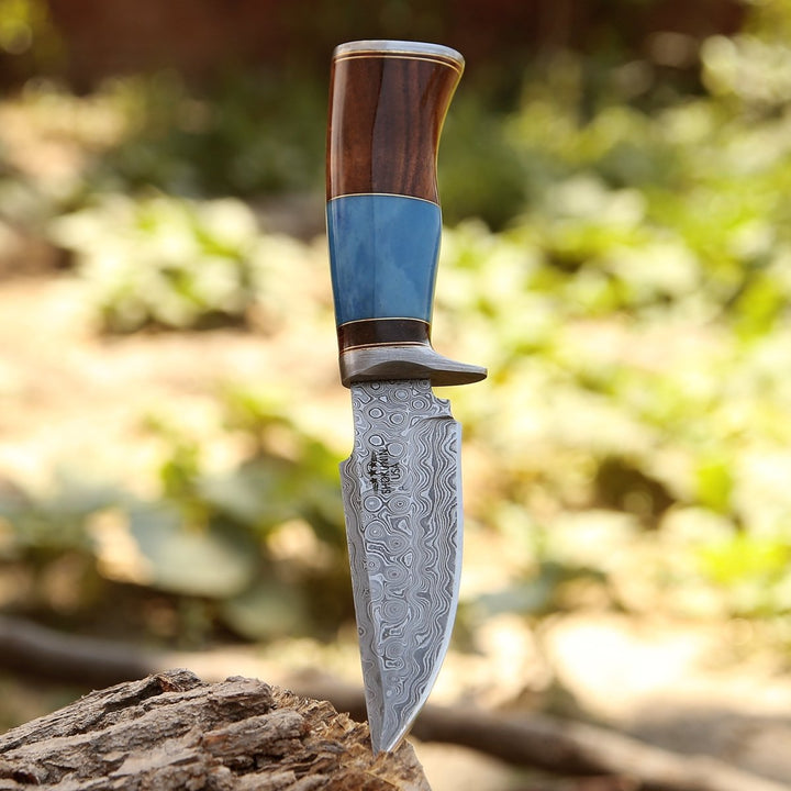 Hellfire Hunting knives - Hellfire Damascus Hunting Knife with Leather Sheath - Shokunin USA