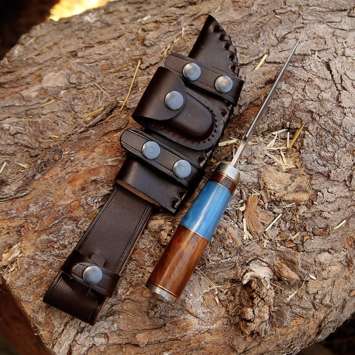 knife hellfire - Hellfire Damascus Hunting Knife with Leather Sheath - Shokunin USA