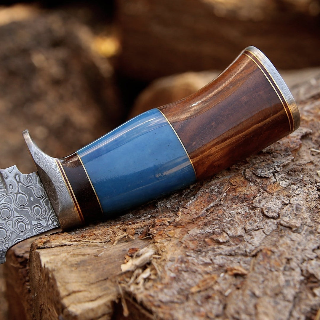 Hellfire Damascus Sheath - Hellfire Damascus Hunting Knife with Leather Sheath - Shokunin USA