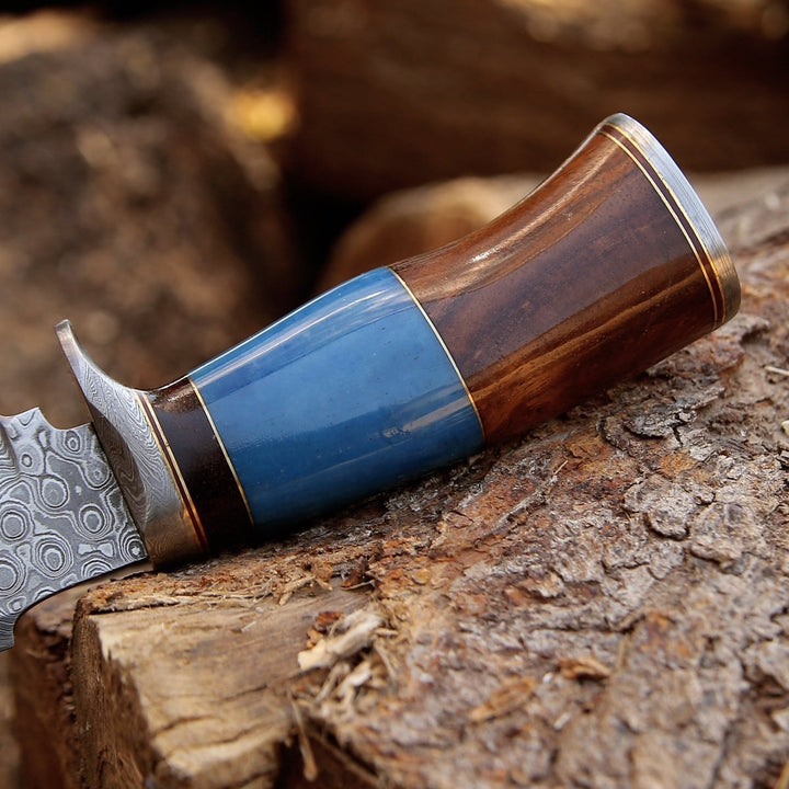 Hellfire Damascus Sheath - Hellfire Damascus Hunting Knife with Leather Sheath - Shokunin USA