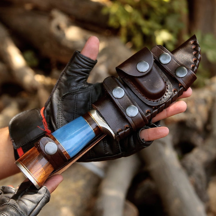 Hellfire Hunting Knife - Hellfire Damascus Hunting Knife with Leather Sheath - Shokunin USA