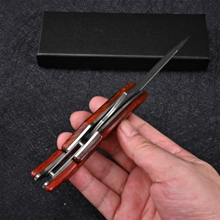 Hera VG10 Knife - Hera Japanese VG10 Slider Damascus Pocket Knife with Exotic Red Sandal Wood Handle - Shokunin USA
