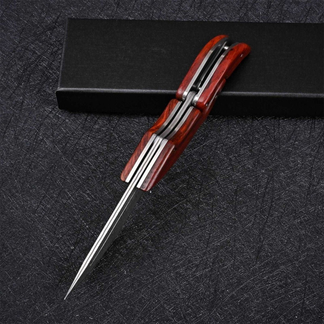 Hera Japanese Handle - Hera Japanese VG10 Slider Damascus Pocket Knife with Exotic Red Sandal Wood Handle - Shokunin USA