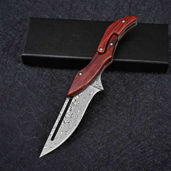 Hera VG10 Damascus - Hera Japanese VG10 Slider Damascus Pocket Knife with Exotic Red Sandal Wood Handle - Shokunin USA