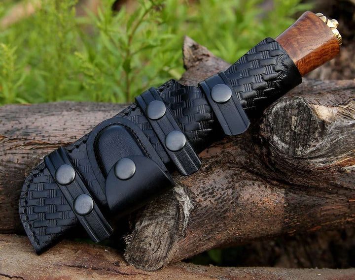 Holy Defender Knife - Holy Defender Damascus Hunting Knife with Exotic Rose Wood Handle - Shokunin USA