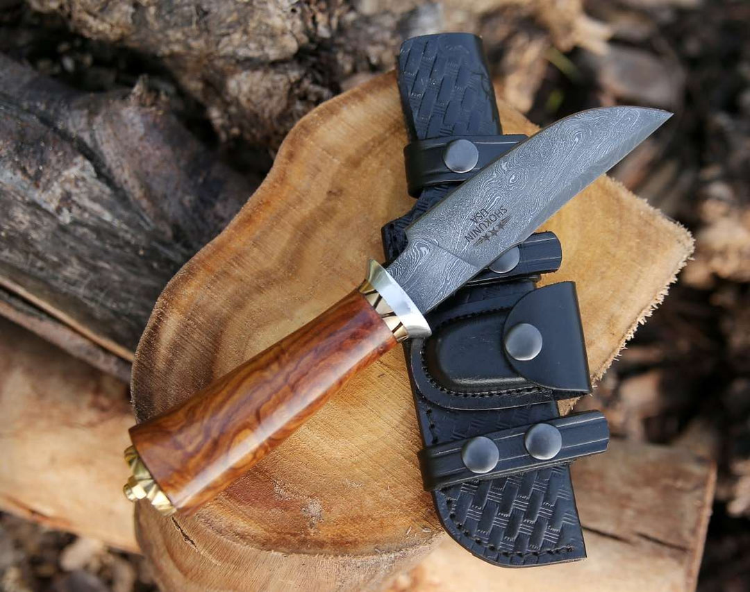 Holy Defender knives - Holy Defender Damascus Hunting Knife with Exotic Rose Wood Handle - Shokunin USA