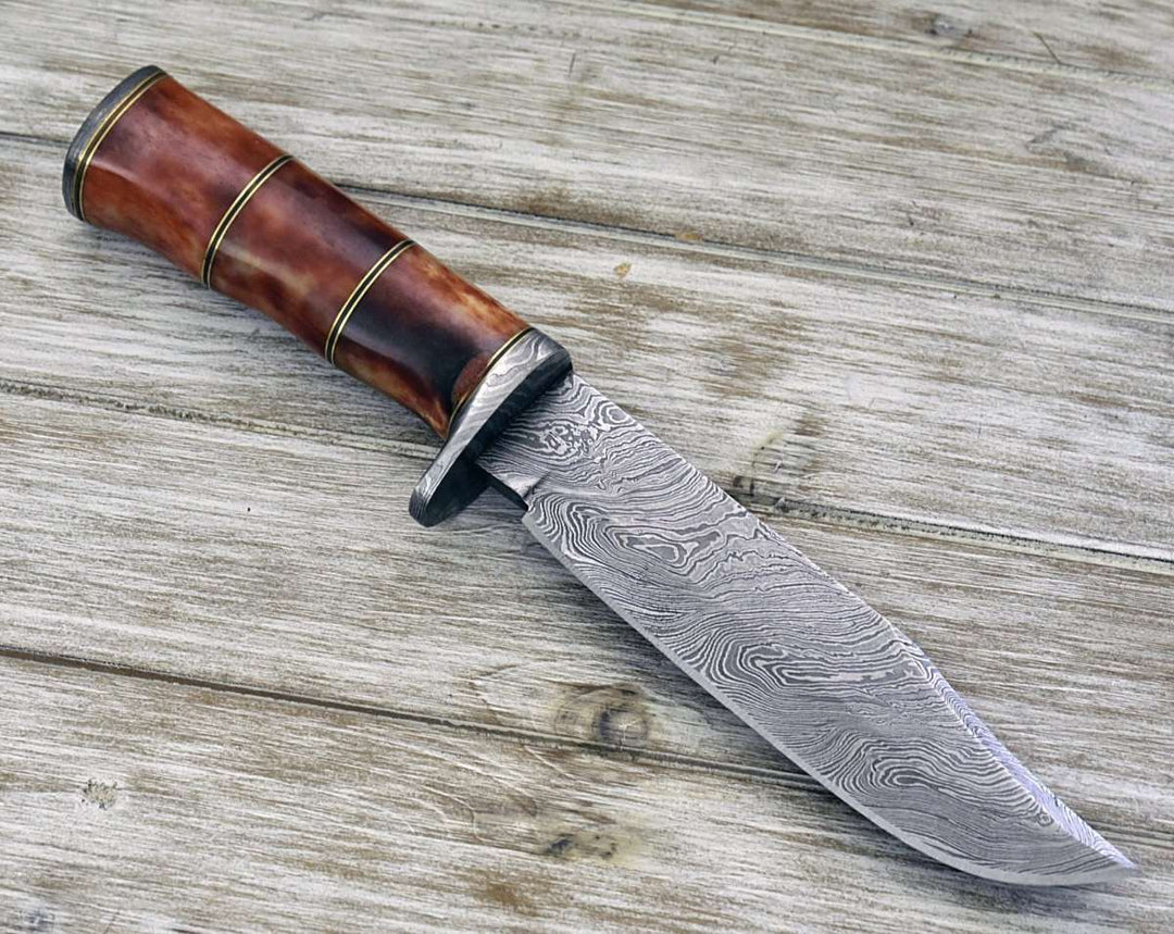 Horizon Bowie Damascus - Horizon Bowie Knife with Bone Handle - Shokunin USA
