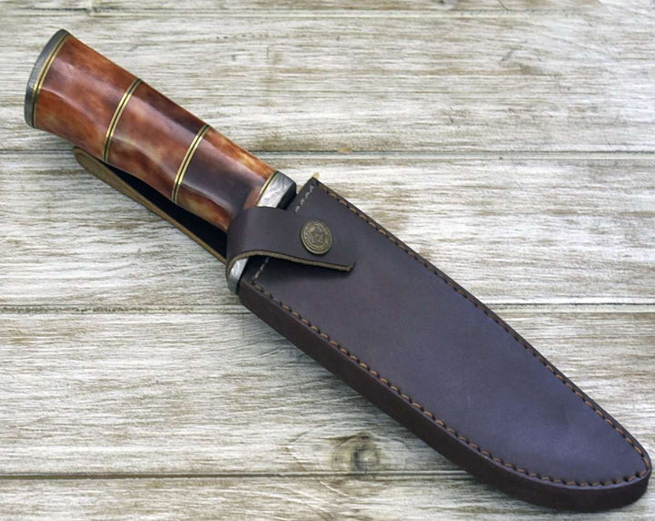 Horizon Knife Damascus - Horizon Bowie Knife with Bone Handle - Shokunin USA