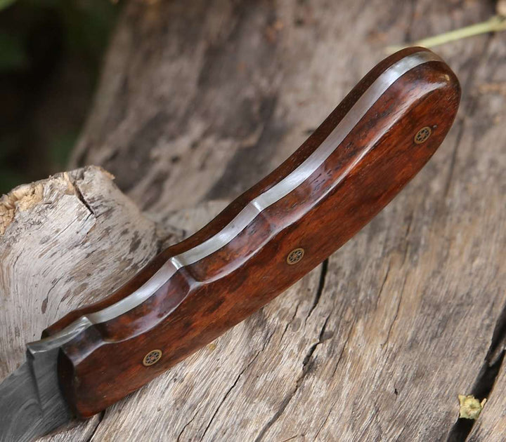 Damascus Steel Kukri – Huntsman Damascus Kukri Knife with Exotic Rose Wood Handle – shokuninusa