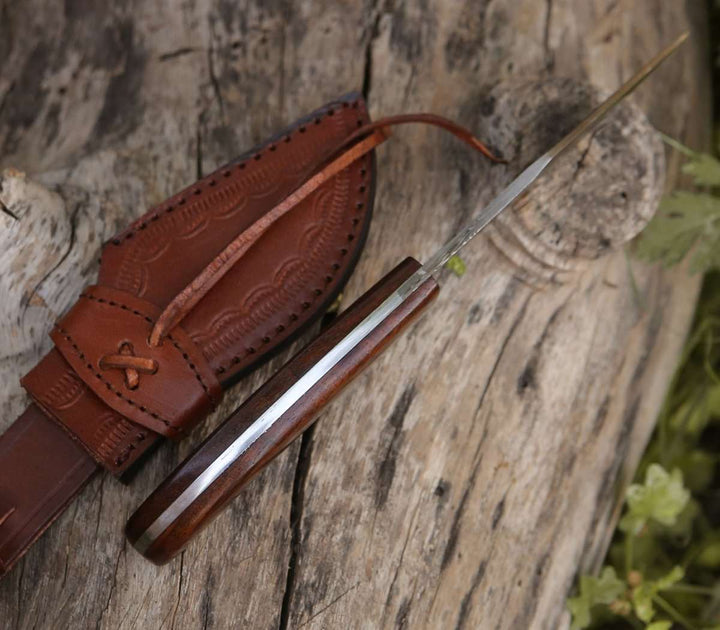 Kukri Damascus – Huntsman Damascus Kukri Knife with Exotic Rose Wood Handle – shokuninusa