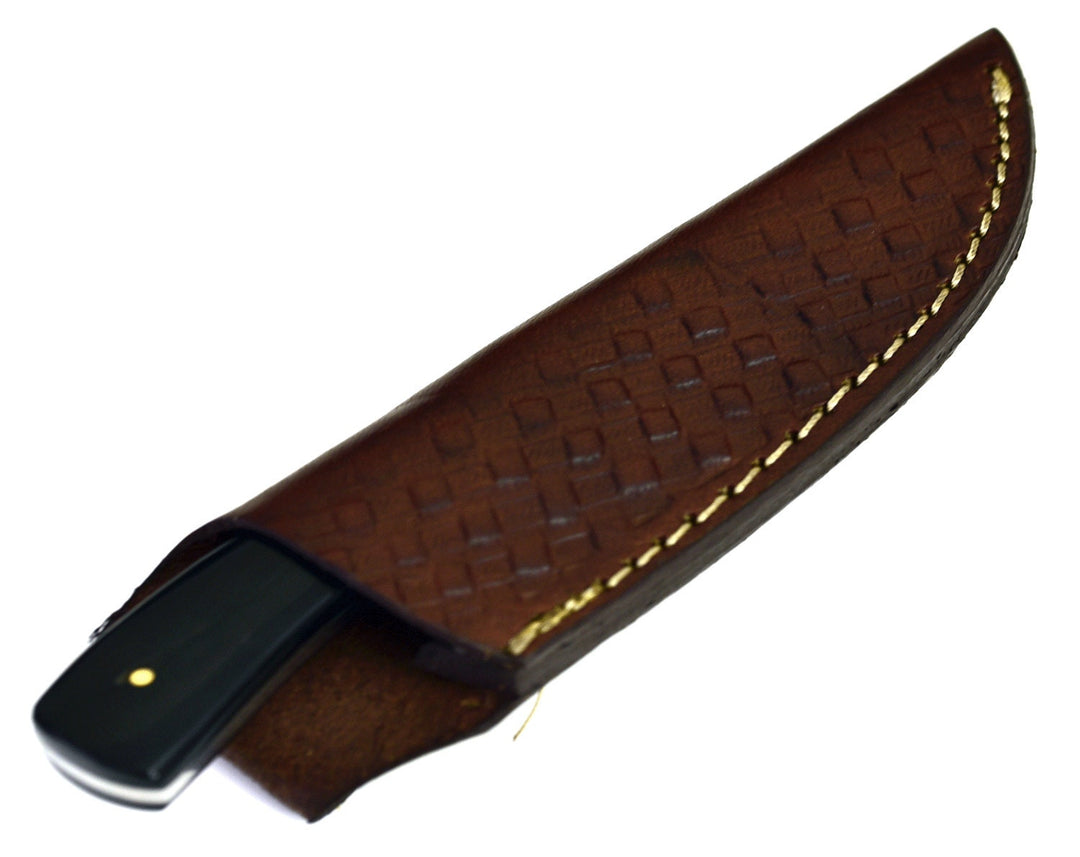 gut knives - Hand Forged Damascus Steel Knife with Horn Handle &amp; Leather Sheath - Shokunin USA