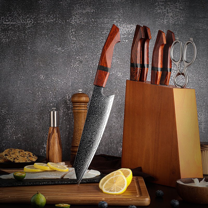 Infinity Wood Handle - Infinity Japanese Pro Chef Knife Set with Exotic Sandal Wood &amp; Resin Handle - Shokunin USA