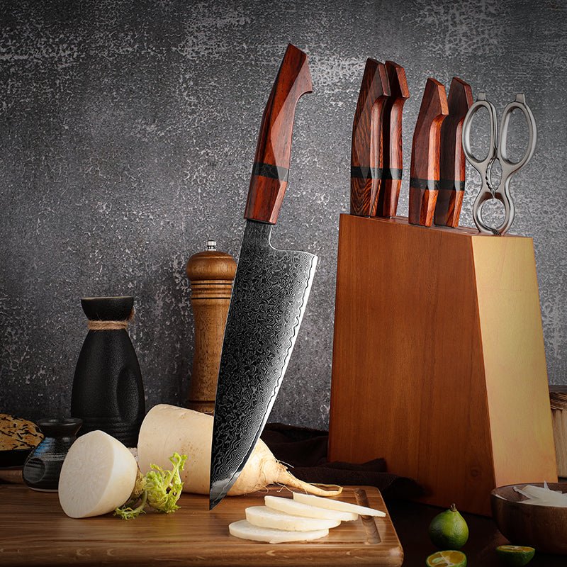 Infinity Wood knife - Infinity Japanese Pro Chef Knife Set with Exotic Sandal Wood &amp; Resin Handle - Shokunin USA