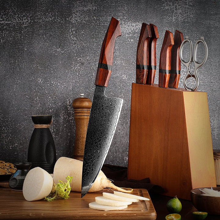 Infinity Wood knife - Infinity Japanese Pro Chef Knife Set with Exotic Sandal Wood &amp; Resin Handle - Shokunin USA