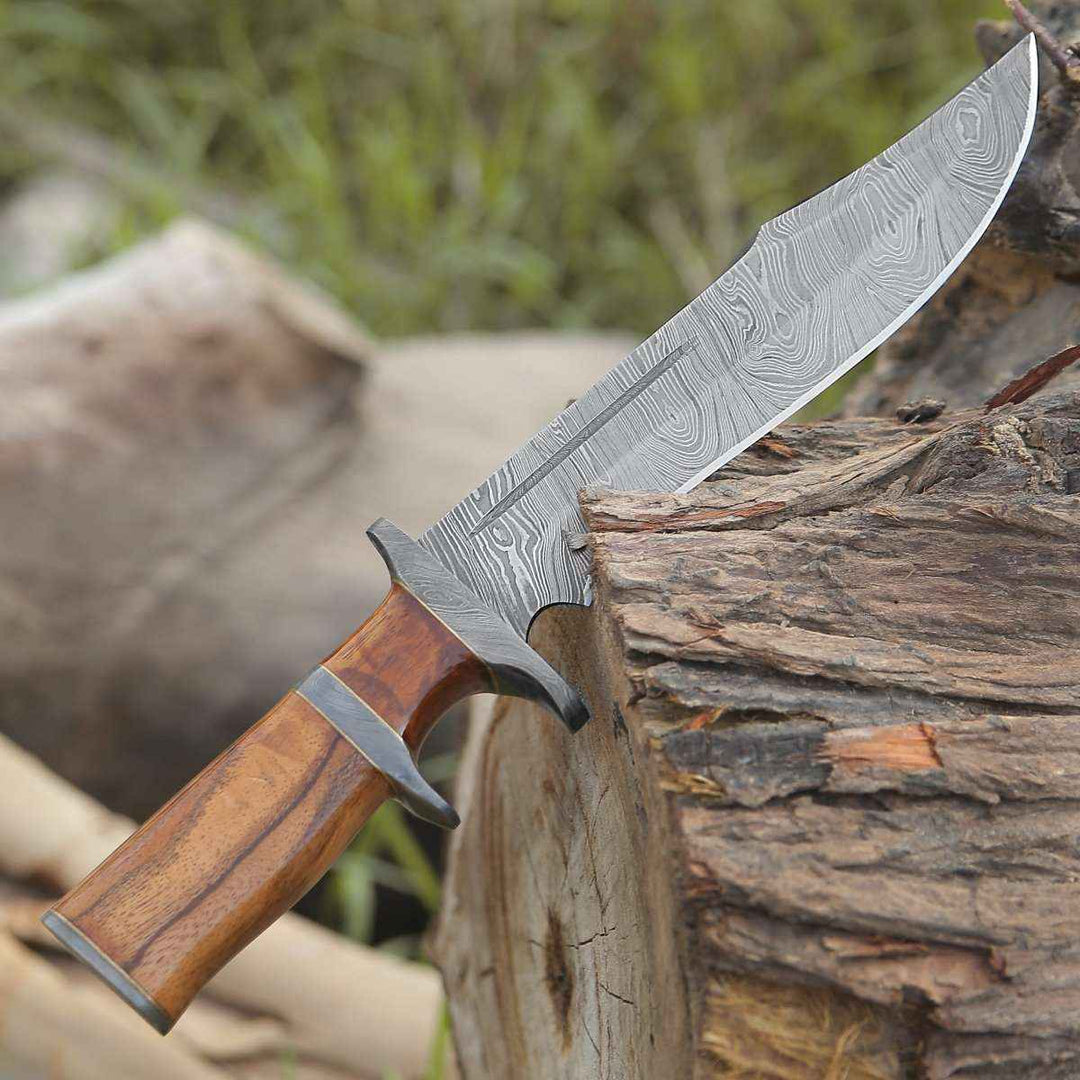 Innovator Bowie Knife - Innovator Damascus Bowie Knife with Rosewood Handle - Shokunin USA