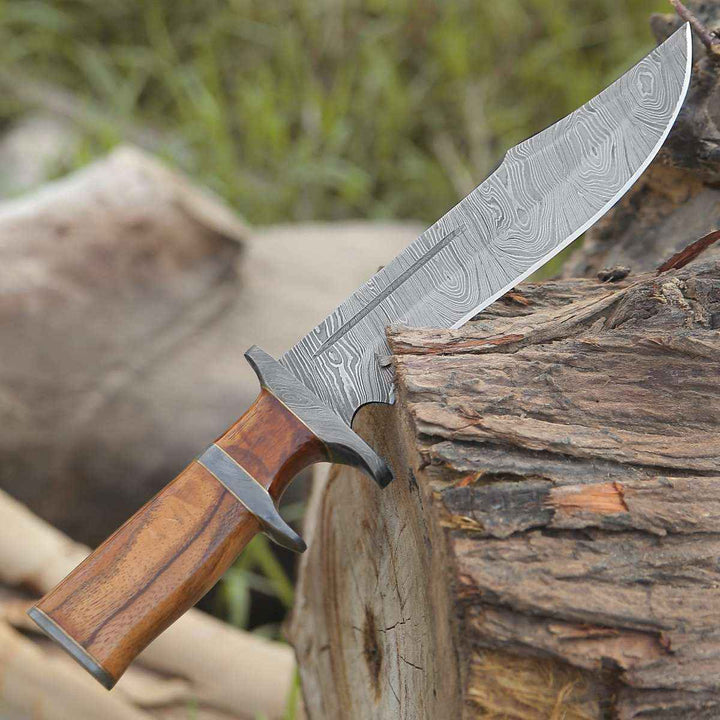 Innovator Bowie Knife - Innovator Damascus Bowie Knife with Rosewood Handle - Shokunin USA