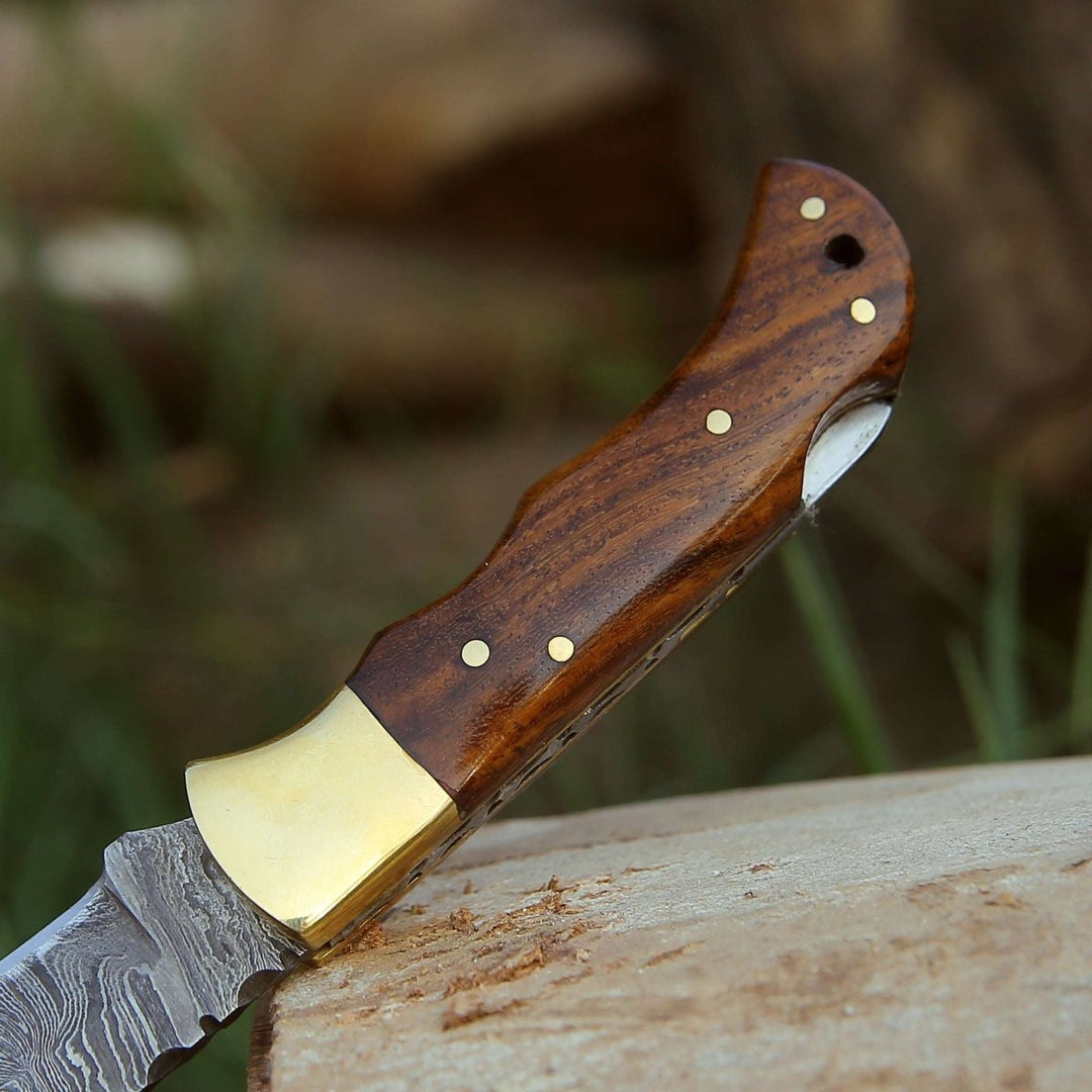 Jaguar Pocket Damascus - Jaguar Pocket Knife with Exotic Rosewood Handle - Shokunin USA