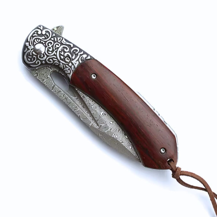 Karma Japanese Knife - Karma Japanese VG10 Damascus EDC Pocket Knife with Clip &amp; Sandalwood Handle - Shokunin USA