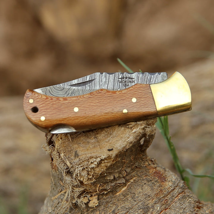 Kepler Leopard Handle - Kepler Damascus Pocket Knife with Exotic Leopard Wood Handle - Shokunin USA