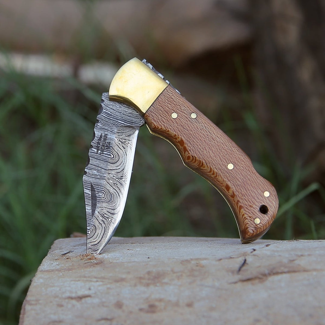 Kepler Pocket Knife - Kepler Damascus Pocket Knife with Exotic Leopard Wood Handle - Shokunin USA
