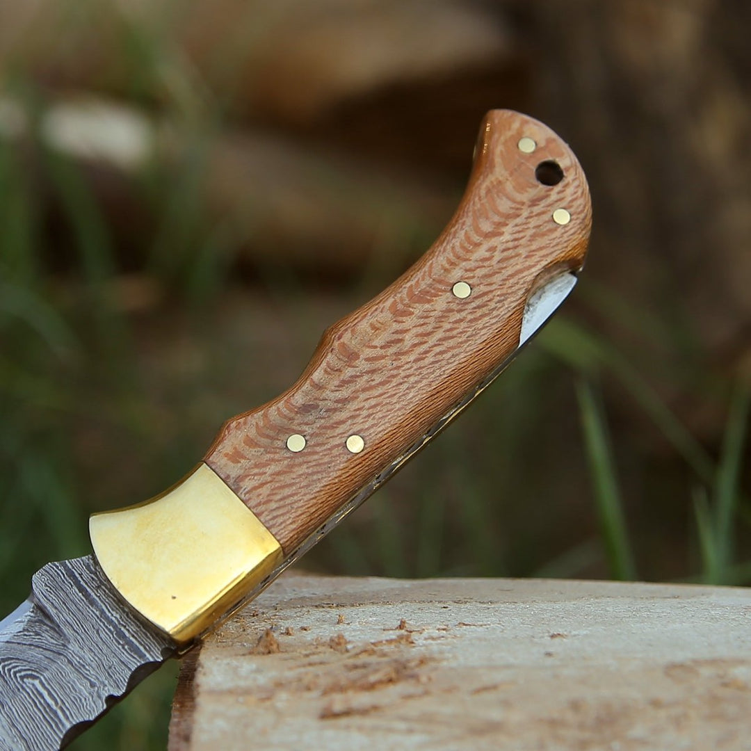 Kepler Knife knives - Kepler Damascus Pocket Knife with Exotic Leopard Wood Handle - Shokunin USA