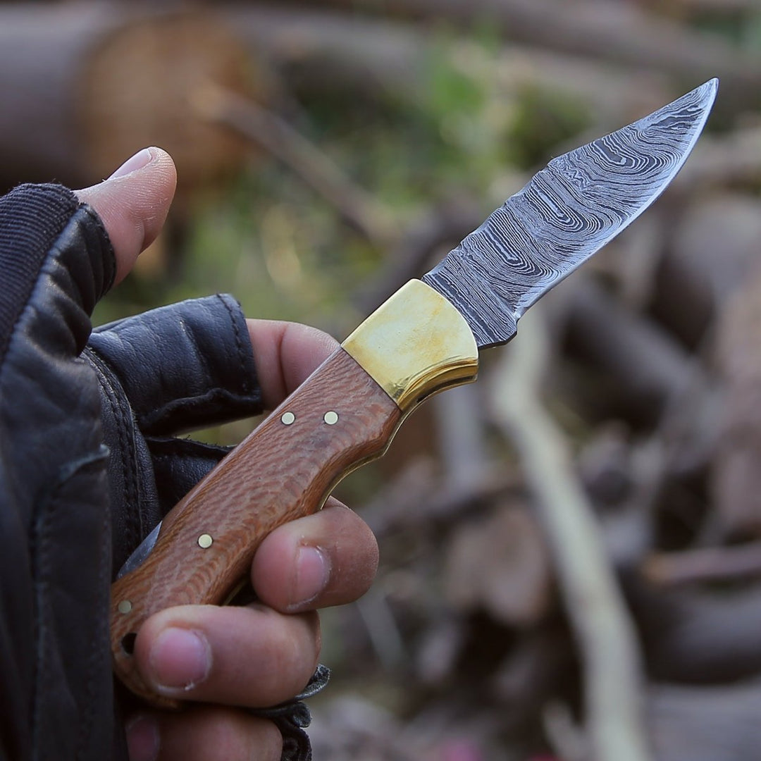 Kepler Damascus knives - Kepler Damascus Pocket Knife with Exotic Leopard Wood Handle - Shokunin USA
