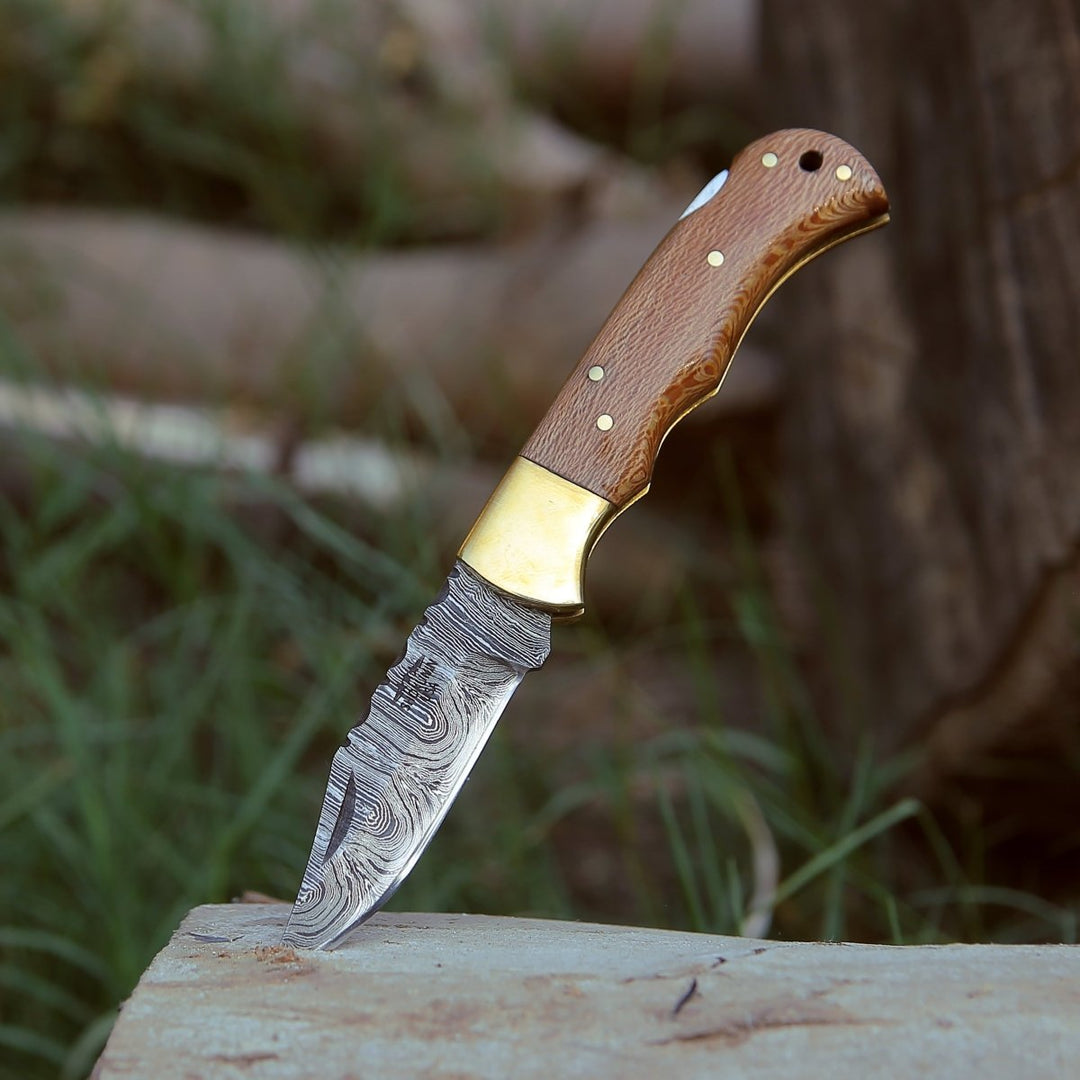 leopard pocket knife - Kepler Damascus Pocket Knife with Exotic Leopard Wood Handle - Shokunin USA
