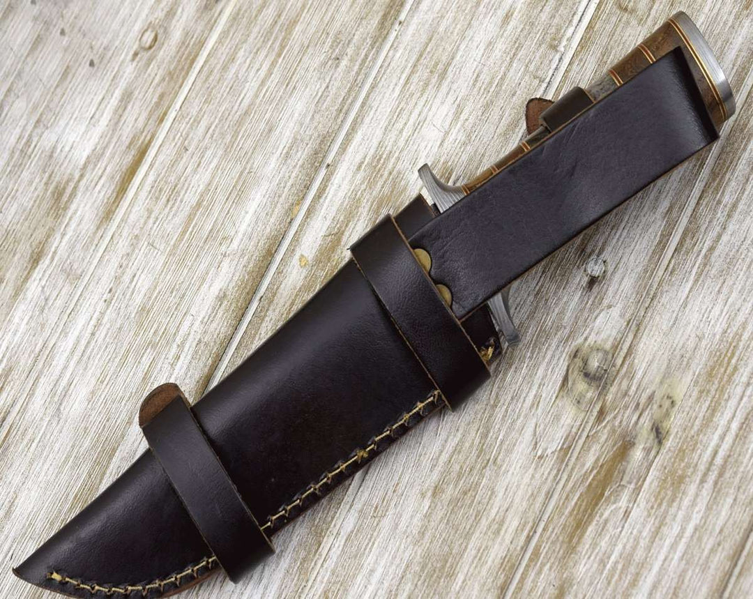 Kris Hunting knives - Kris Damascus Hunting Bowie Knife with Exotic Rose wood &amp; Bone handle - Shokunin USA