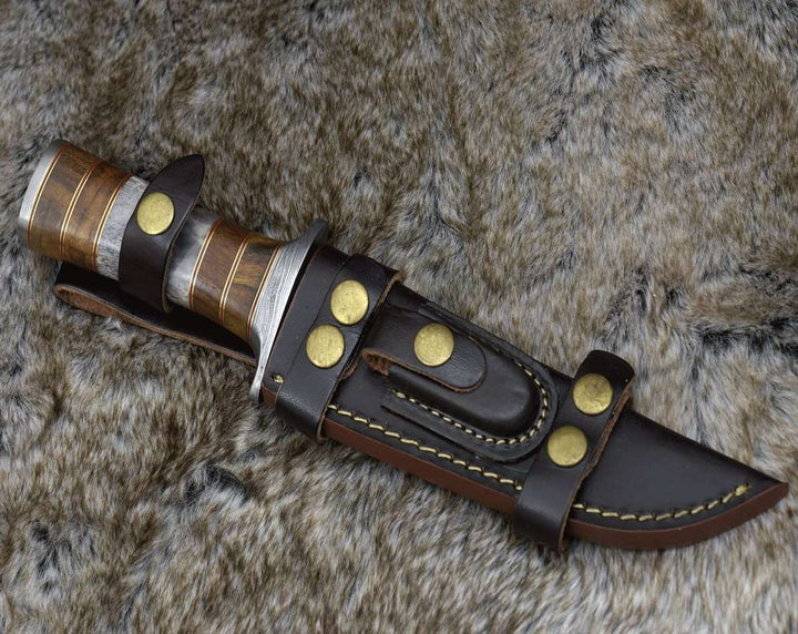Kris Hunting handle - Kris Damascus Hunting Bowie Knife with Exotic Rose wood &amp; Bone handle - Shokunin USA