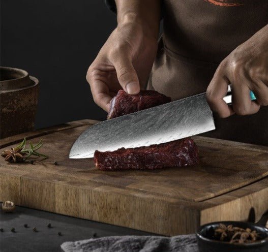 Damascus Santoku Knives – Kurenai VG10 Chef Knife Damascus Santoku Knife with Exotic Olive Wood &amp; River Handle – shokuninusa