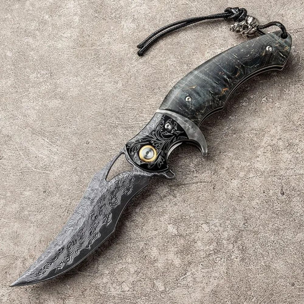 Legion Japanese VG10 Damascus Folding Knife with Exotic Stained Maple Wood Handle - Shokunin USA