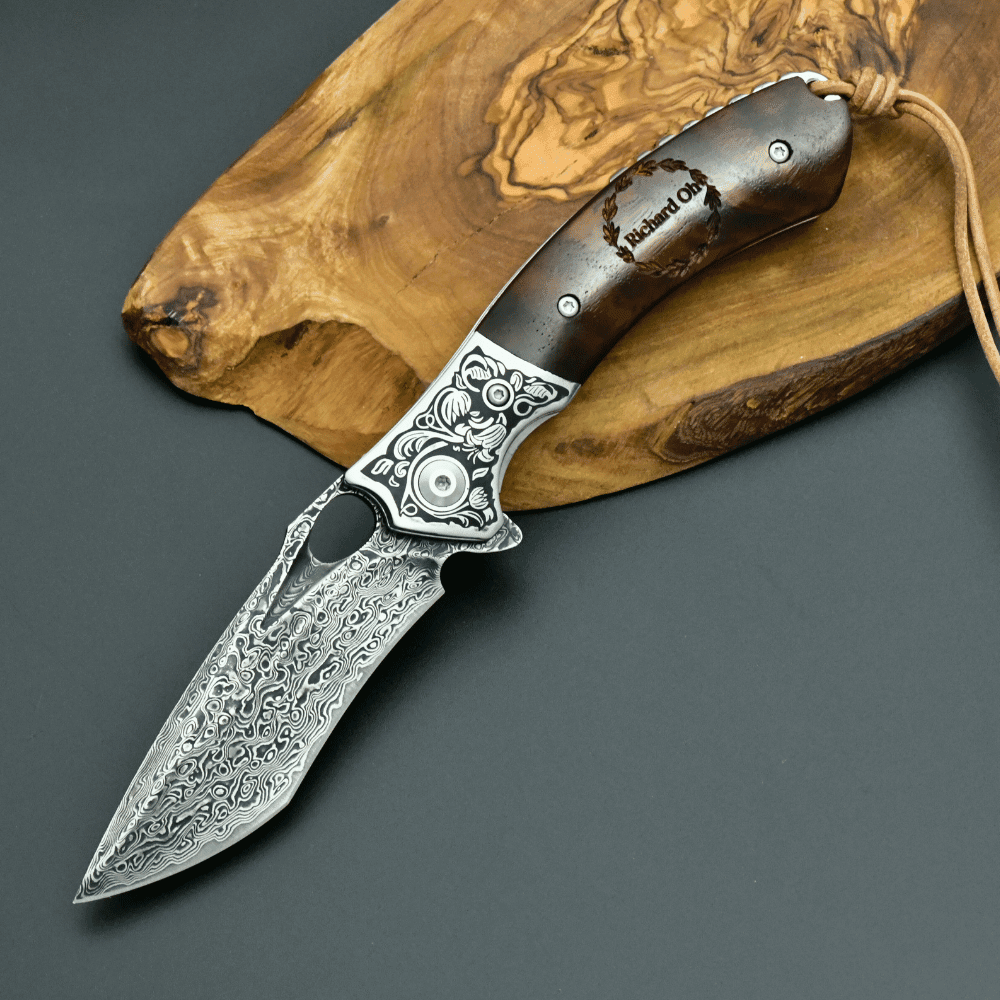 Magnum Damascus Knife - Magnum VG10 Damascus Pocket Knife with Exotic Red Sandal Wood Handle - Shokunin USA