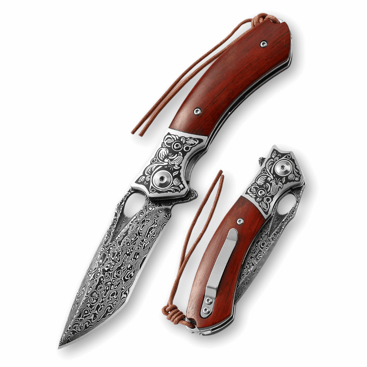everyday carry knife - Magnum VG10 Damascus Pocket Knife with Exotic Red Sandal Wood Handle - Shokunin USA