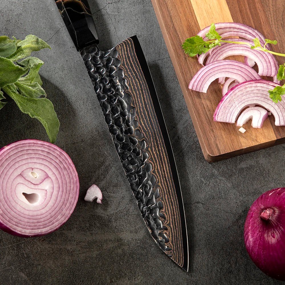 Majestic Knife knife - Majestic Japanese Chef Knife Set with Exotic Copper Damascus and Raffir Noble Handle - Shokunin USA