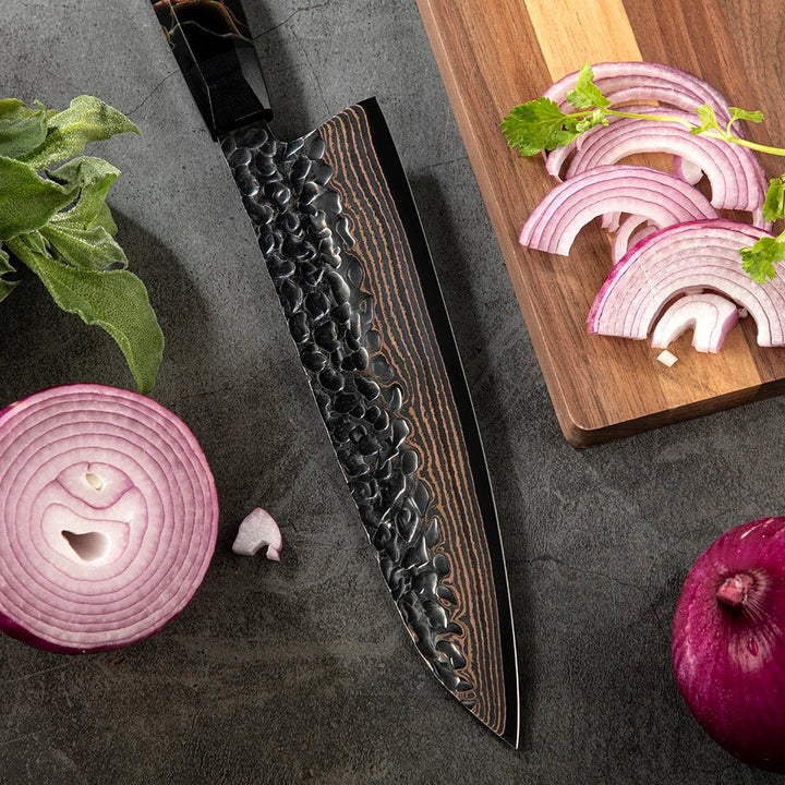 Majestic Knife knife - Majestic Japanese Chef Knife Set with Exotic Copper Damascus and Raffir Noble Handle - Shokunin USA