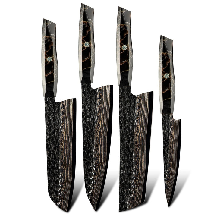 Majestic Chef Damascus - Majestic Japanese Chef Knife Set with Exotic Copper Damascus and Raffir Noble Handle - Shokunin USA