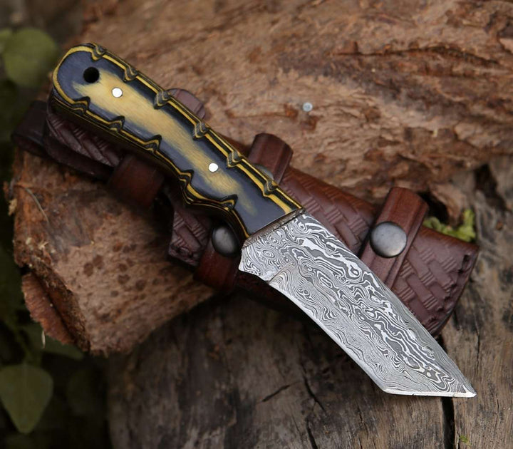 Marauder Tanto Handle - Marauder Damascus Tanto Knife with Pakkawood Handle - Shokunin USA